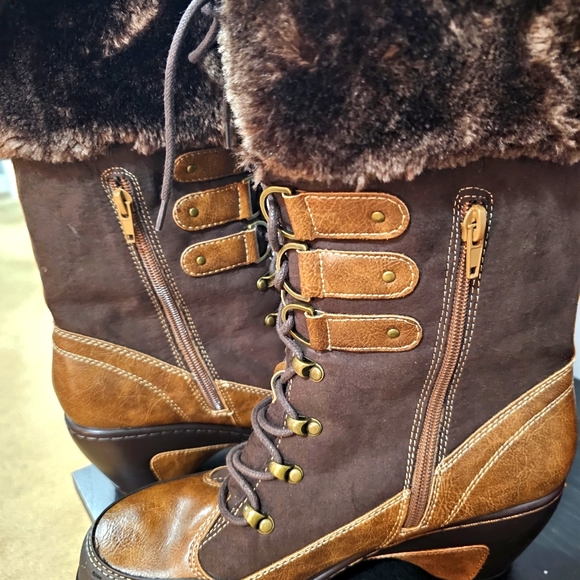 JAMBU JBU Adventure Designs Vegan Brown & Fur Zip Up Boots Women's Size 9M - Picture 4 of 10